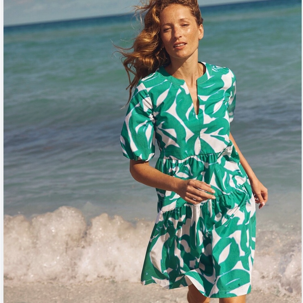 Chico’s Green Leaf Print Poplin Dress